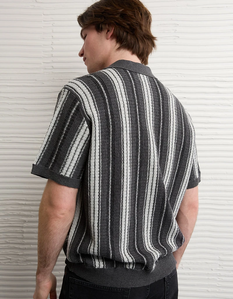 AE Striped Button-Up Sweater Polo