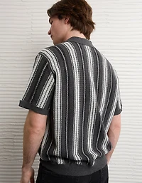 AE Striped Button-Up Sweater Polo