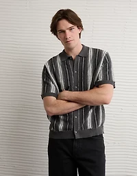 AE Striped Button-Up Sweater Polo