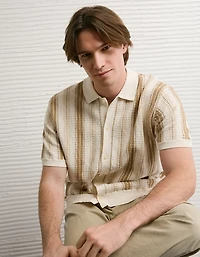 AE Striped Button-Up Sweater Polo