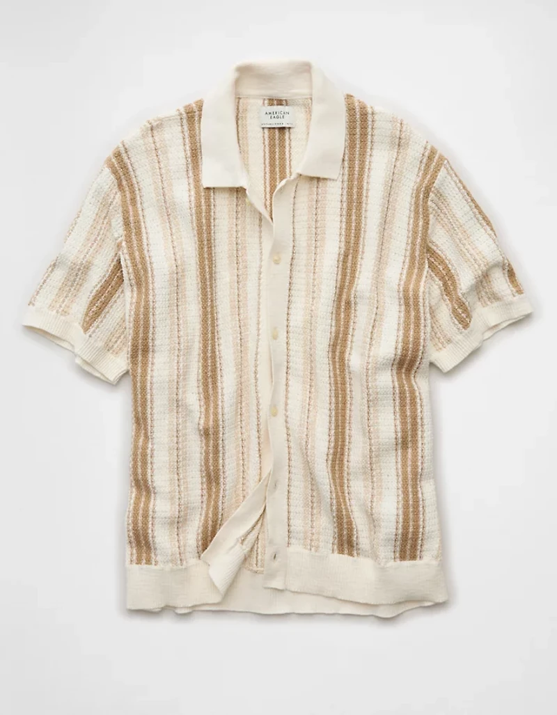 AE Striped Button-Up Sweater Polo