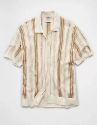 AE Striped Button-Up Sweater Polo