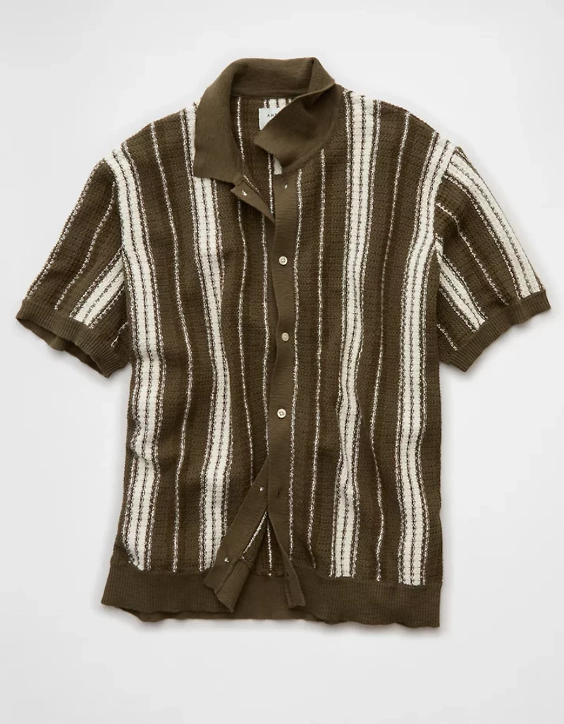 AE Striped Button-Up Sweater Polo