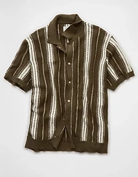 AE Striped Button-Up Sweater Polo
