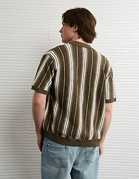 AE Striped Button-Up Sweater Polo