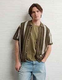 AE Striped Button-Up Sweater Polo