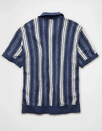 Polo en tricot boutonné et rayé AE