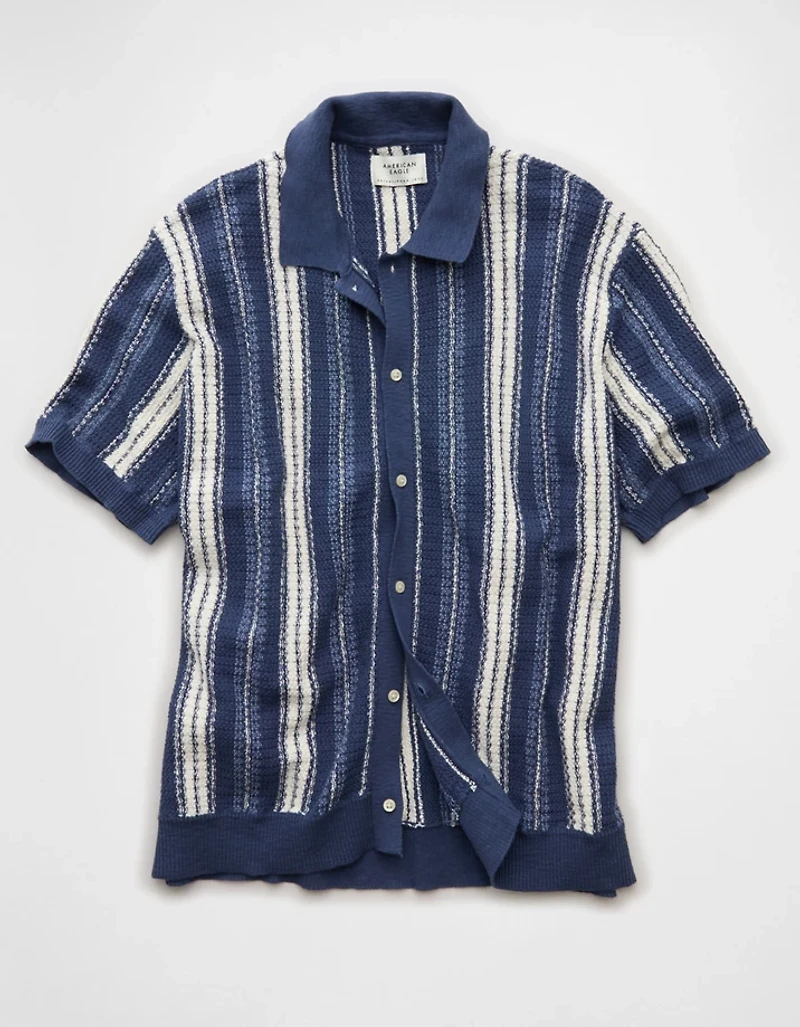 Polo en tricot boutonné et rayé AE