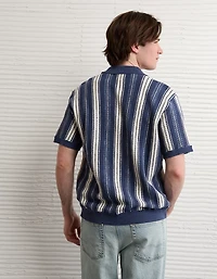 Polo en tricot boutonné et rayé AE