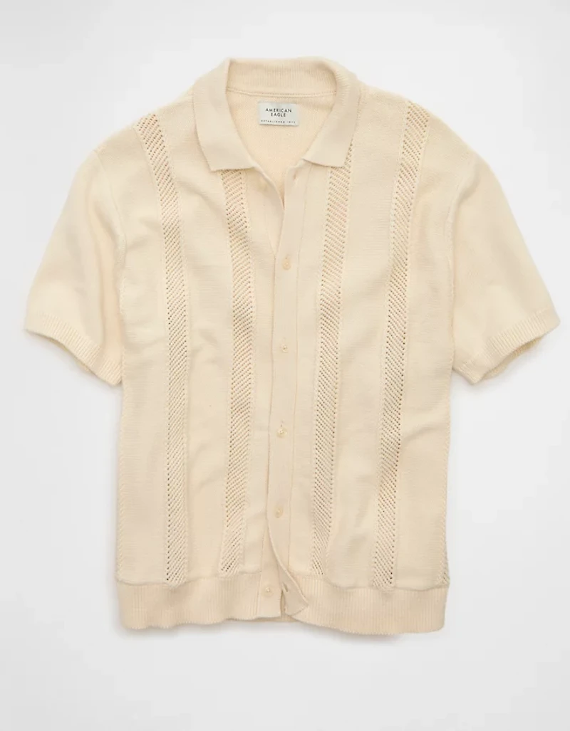 AE Garment-Washed Button-Up Sweater Polo