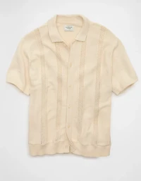 AE Garment-Washed Button-Up Sweater Polo