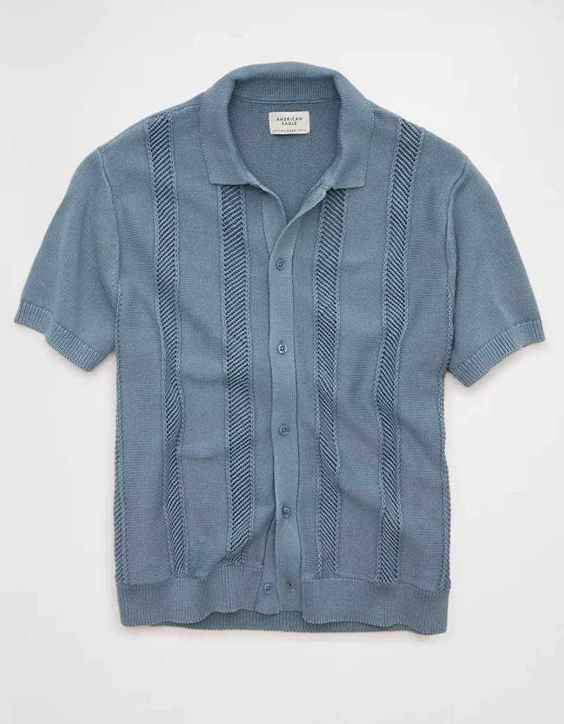 AE Garment-Washed Button-Up Sweater Polo