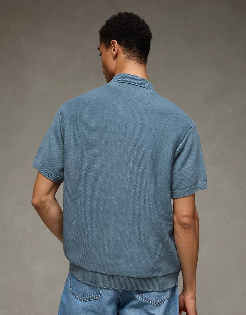 AE Garment-Washed Button-Up Sweater Polo