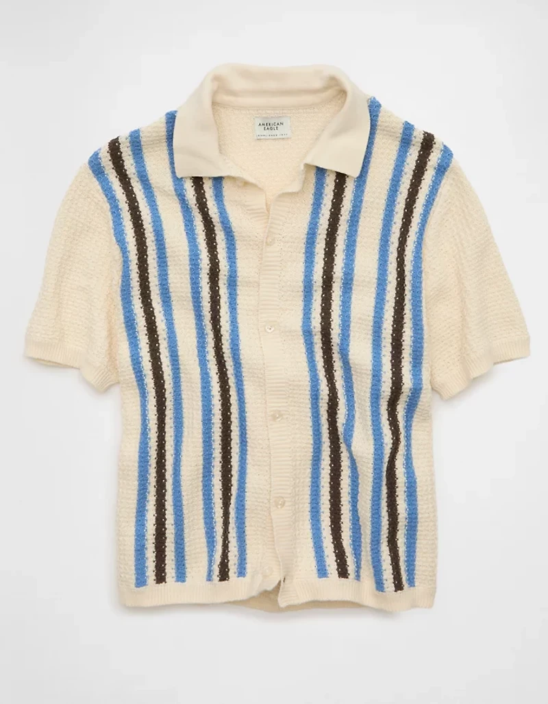 AE Striped Button-Up Sweater Polo