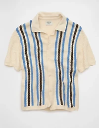 AE Striped Button-Up Sweater Polo
