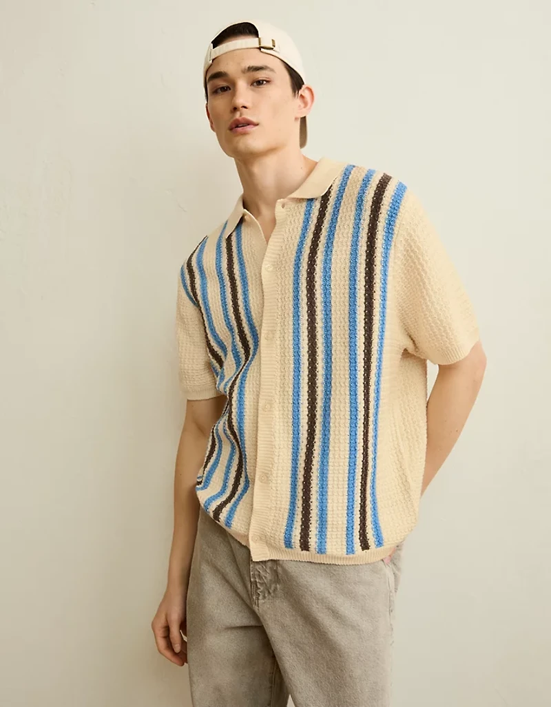 AE Striped Button-Up Sweater Polo