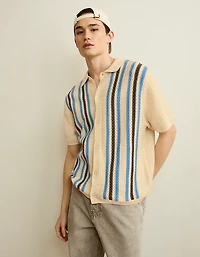 AE Striped Button-Up Sweater Polo