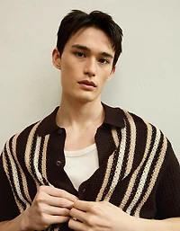 AE Striped Button-Up Sweater Polo