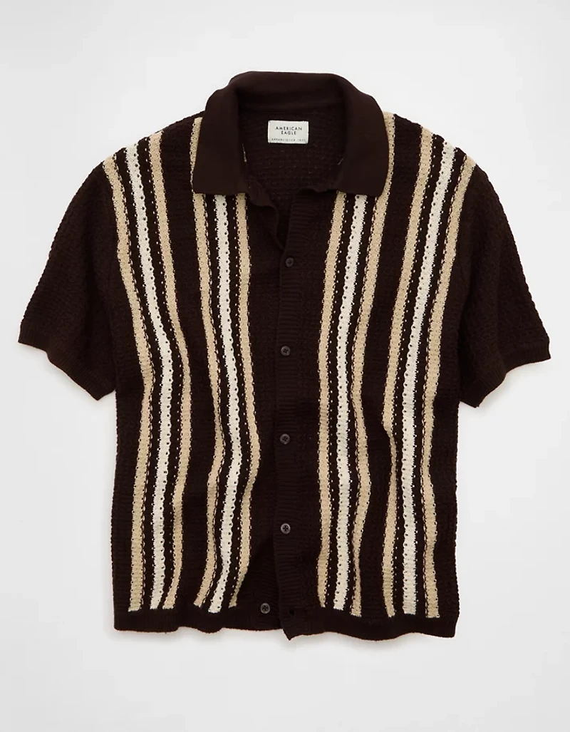 AE Striped Button-Up Sweater Polo
