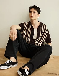 AE Striped Button-Up Sweater Polo