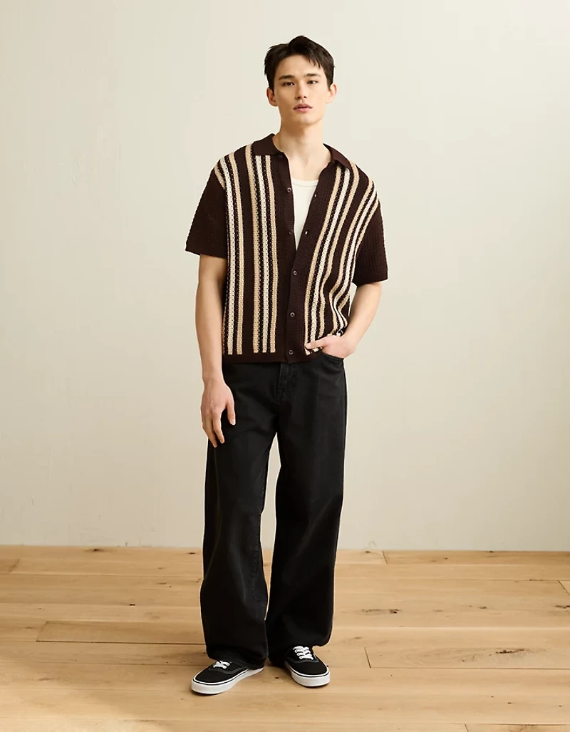 AE Striped Button-Up Sweater Polo