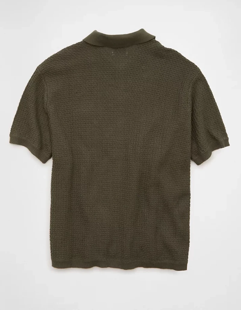 AE Striped Button-Up Sweater Polo