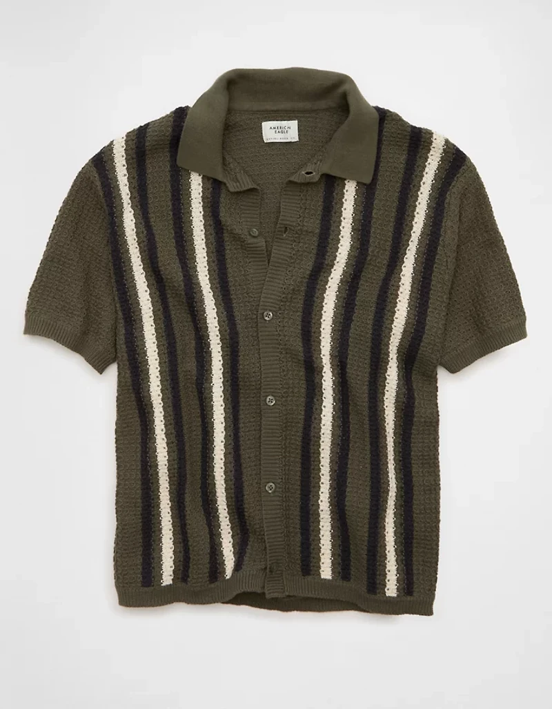 AE Striped Button-Up Sweater Polo