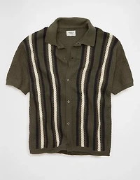 AE Striped Button-Up Sweater Polo