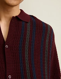 Polo en tricot boutonné et rayé AE