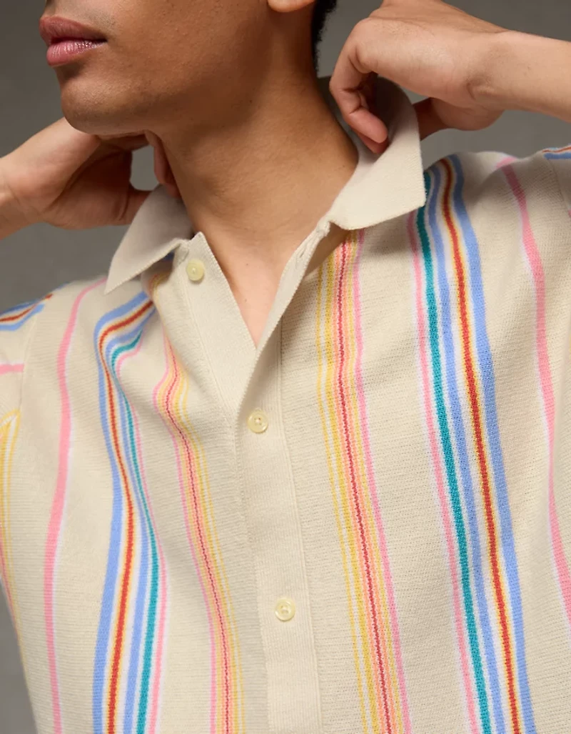 AE Pride Standard Fit Button-Up Sweater Polo