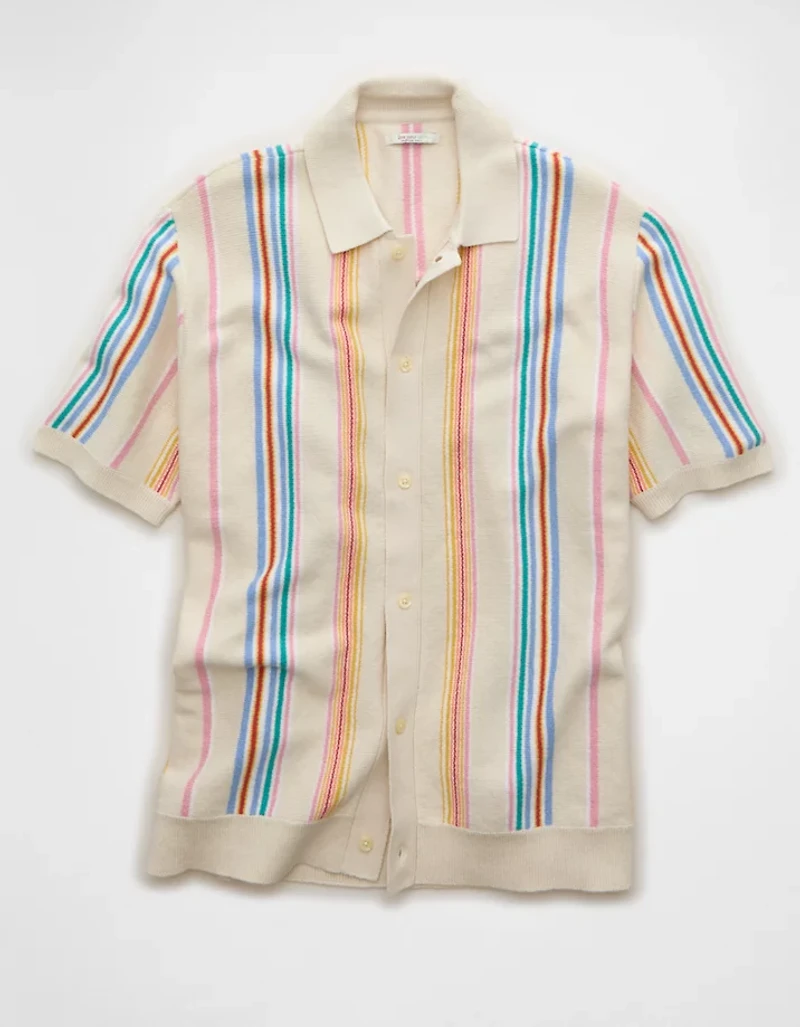 AE Pride Standard Fit Button-Up Sweater Polo