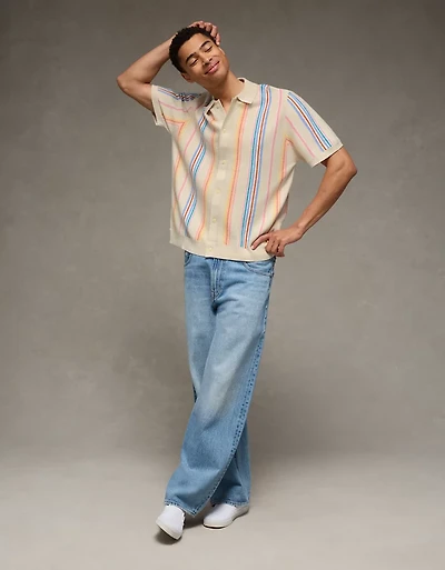 AE Pride Standard Fit Button-Up Sweater Polo