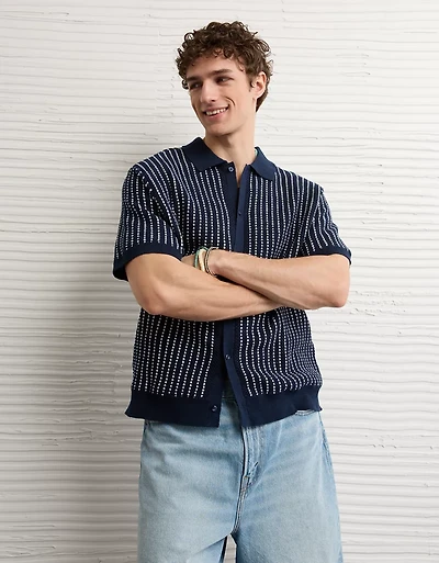 AE Weekend Button-Up Sweater Polo Shirt