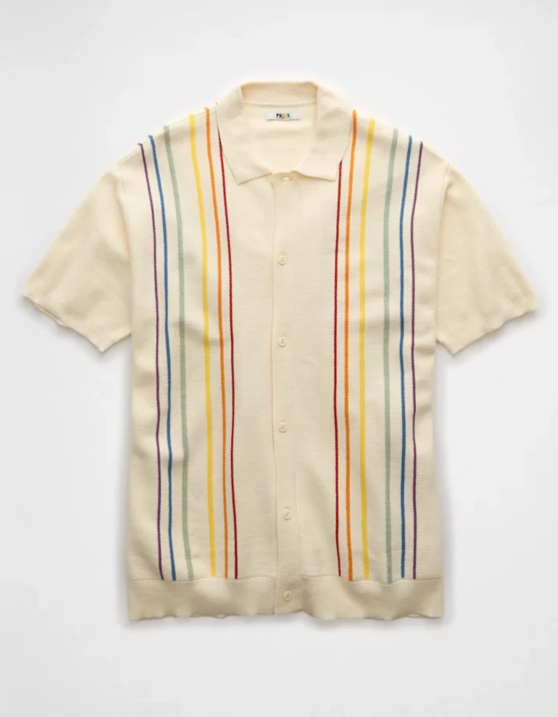 AE Pride Weekend Button-Up Sweater Polo Shirt