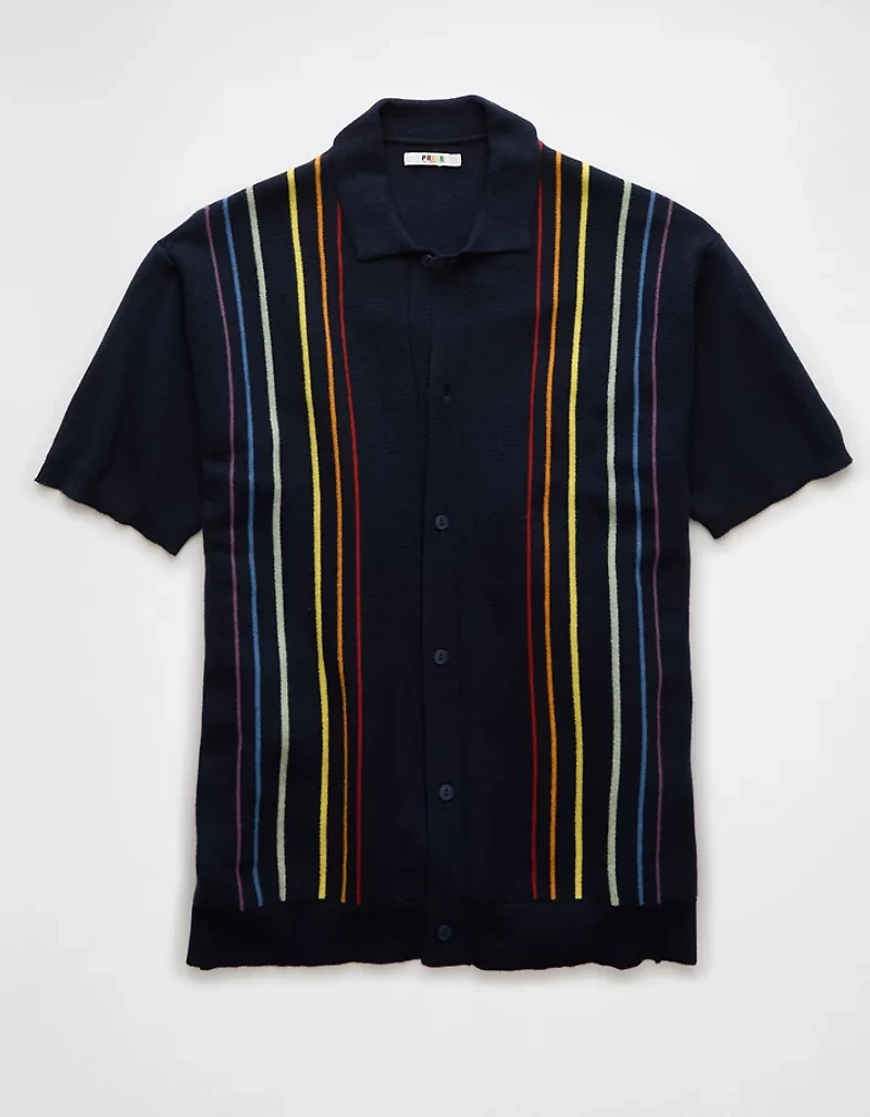 AE Pride Weekend Button-Up Sweater Polo Shirt