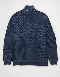 AE Button-Up Indigo Patchwork Sweater