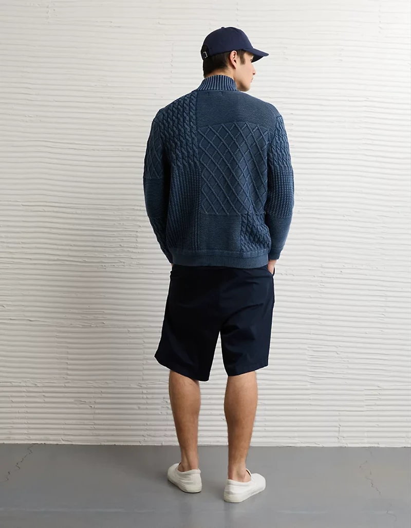 AE Button-Up Indigo Patchwork Sweater