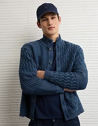 AE Button-Up Indigo Patchwork Sweater