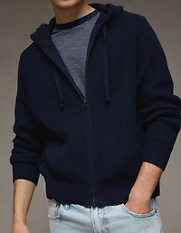 Chandail à capuchon piqué mailles perlées glissière AE