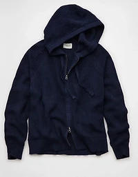 Chandail à capuchon piqué mailles perlées glissière AE