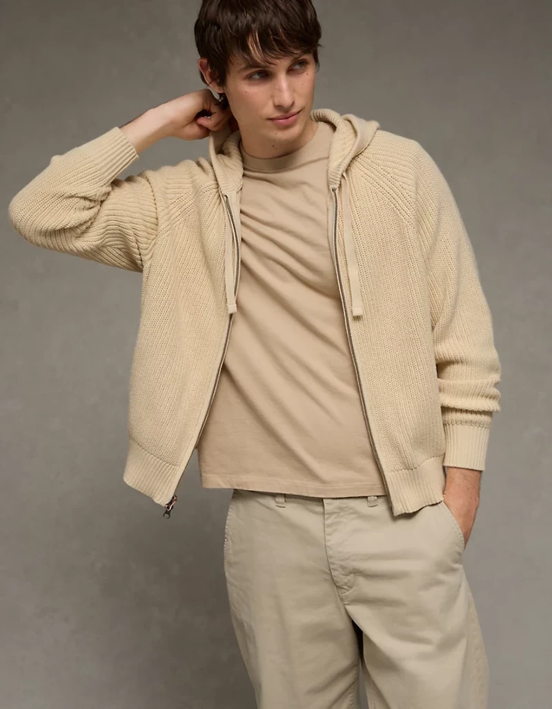 AE Zip-Up Shaker Stitch Sweater Hoodie