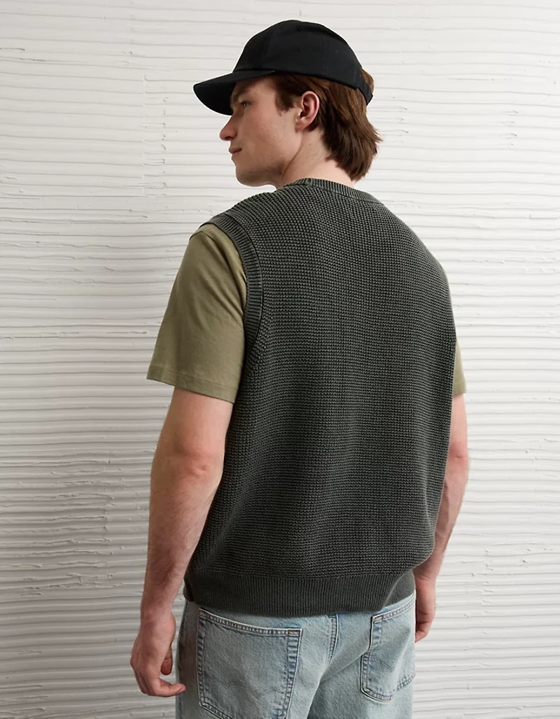 AE Garment-Washed Shaker Stitch Sweater Vest