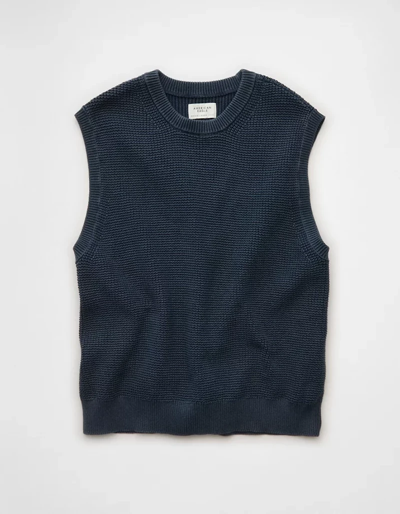 AE Garment-Washed Shaker Stitch Sweater Vest