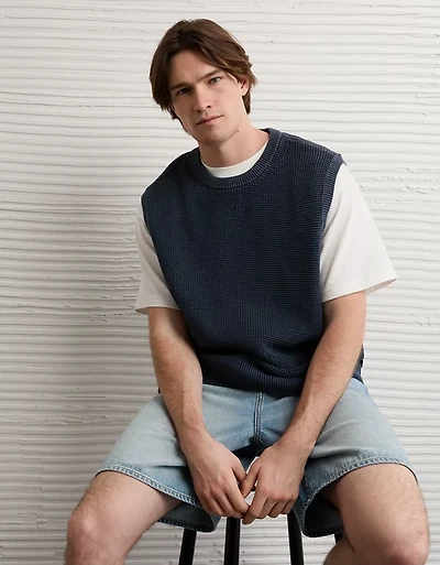 AE Garment-Washed Shaker Stitch Sweater Vest