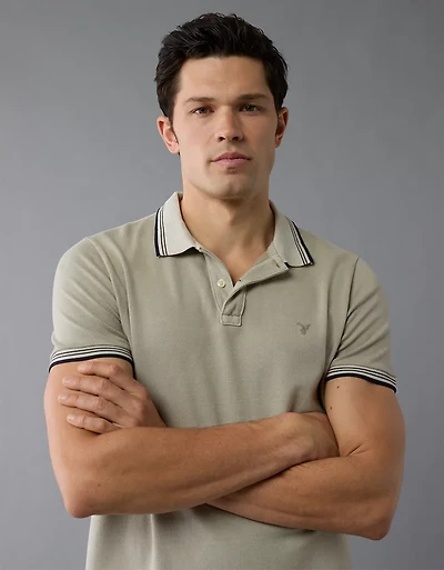 AE Lived-In Stretch Pique Slim Fit Tipped Polo Shirt