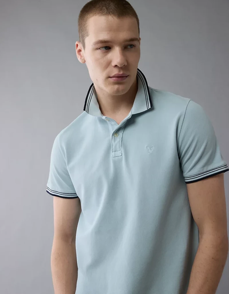 AE Lived-In Stretch Pique Slim Fit Tipped Polo Shirt