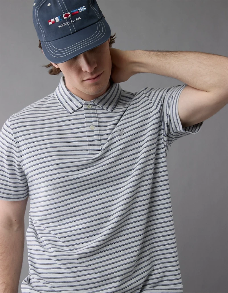 AE 24/7 Club Logo Striped Polo Shirt