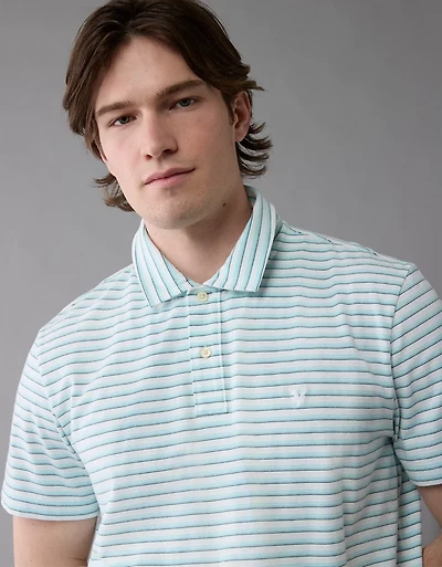 AE 24/7 Club Logo Striped Polo Shirt