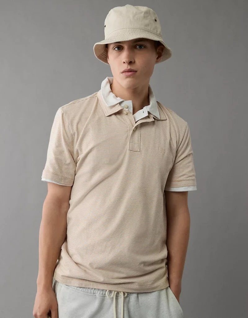 AE 24/7 Club Logo Striped Polo Shirt