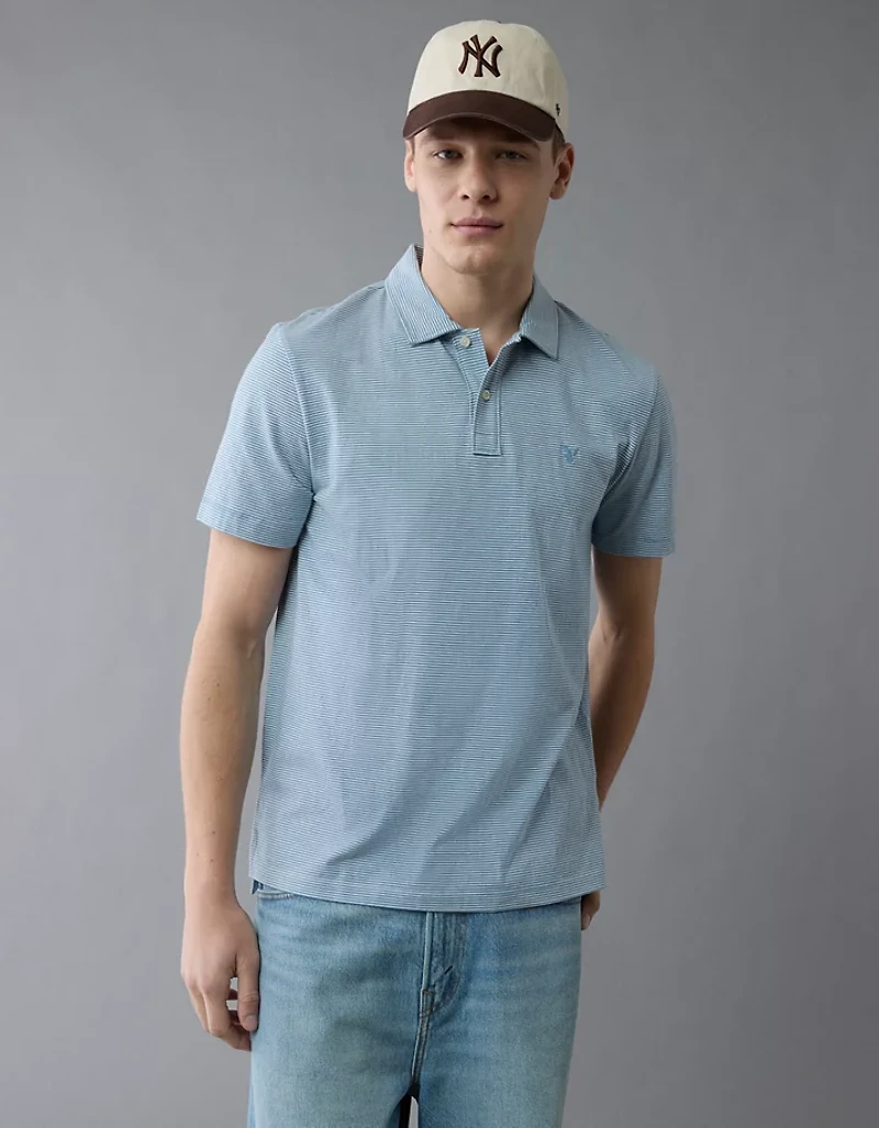 AE 24/7 Club Logo Striped Polo Shirt